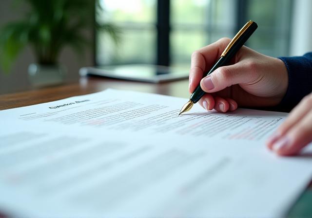 Lawyer meticulously reviewing legal documents with a red pen