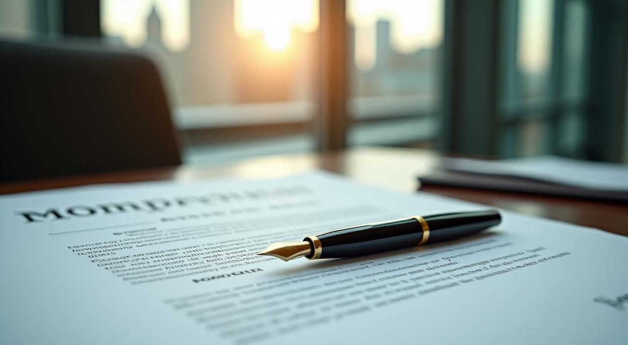 A professional legal setting with a signed employment contract on a desk